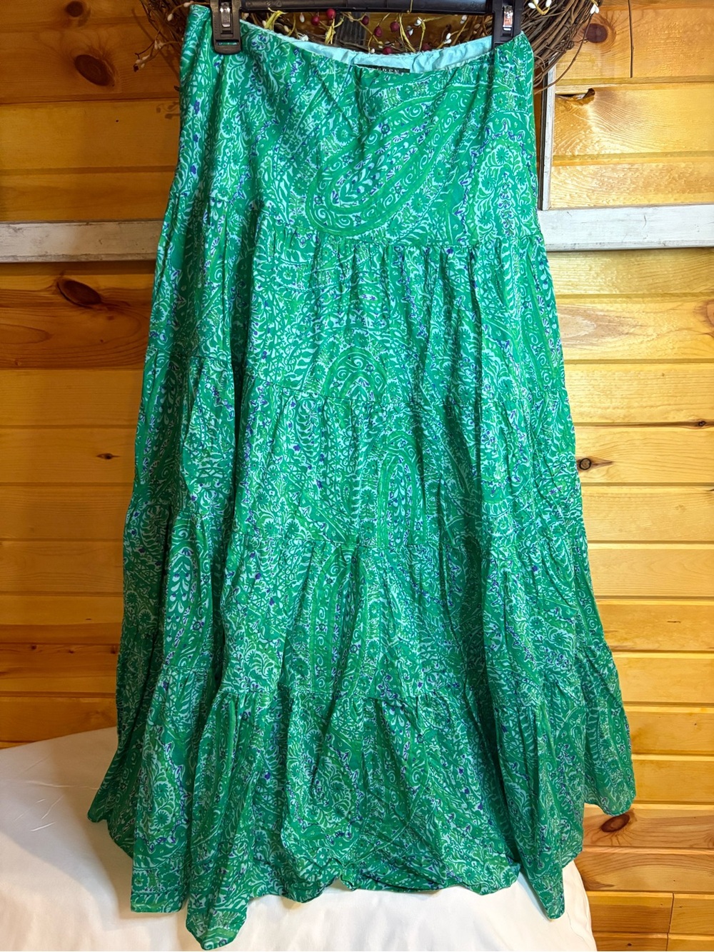 Ralph Lauren Women’s Green Paisley Tiered Maxi Skirt